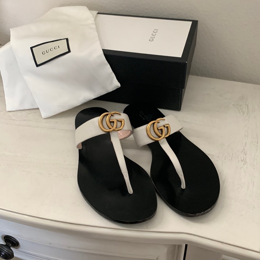 White Leather Thong Sandal - 39.5